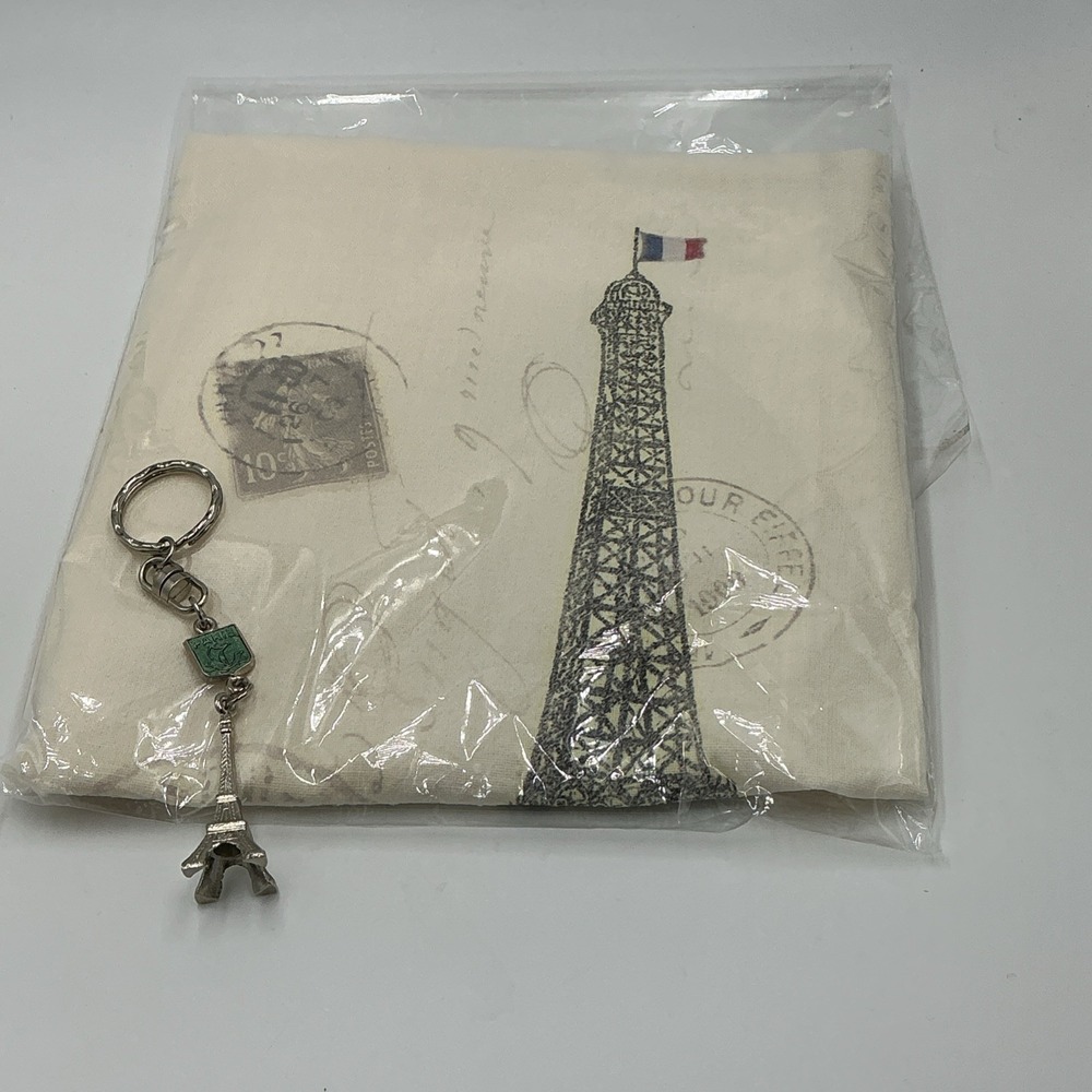 New Paris Eiffel Tower Cotton Dish Tea Towel & Vintage Keychain